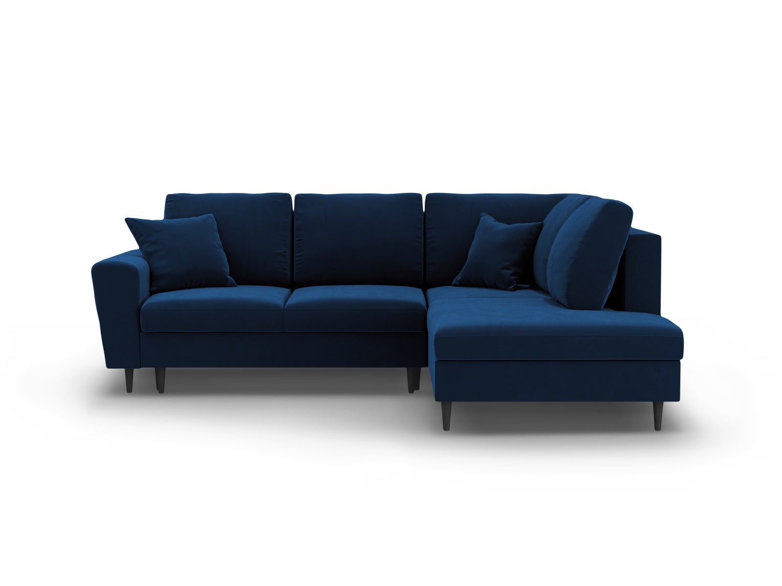Kyoto Velour Ecksofa rechts mit Schlaffunktion und Stauraumbox 5 Sitzer 194cm in Royal Blue/Schwarz Birke-Riviera präsentiert im Onlineshop von KAQTU Design AG. Bettsofa rechts ist von Cosmopolitan Design