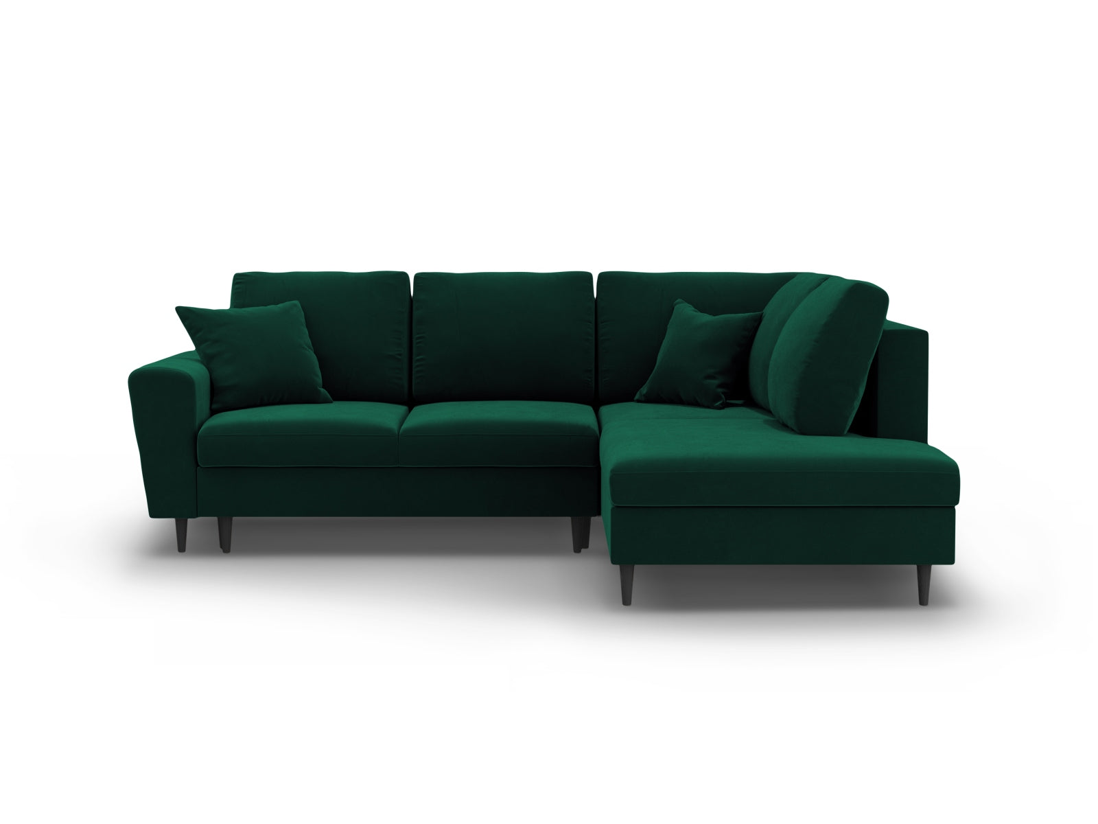 Kyoto Velour Ecksofa rechts mit Schlaffunktion und Stauraumbox 5 Sitzer 194cm in Bottle Green/Schwarz Birke-Riviera präsentiert im Onlineshop von KAQTU Design AG. Bettsofa rechts ist von Cosmopolitan Design