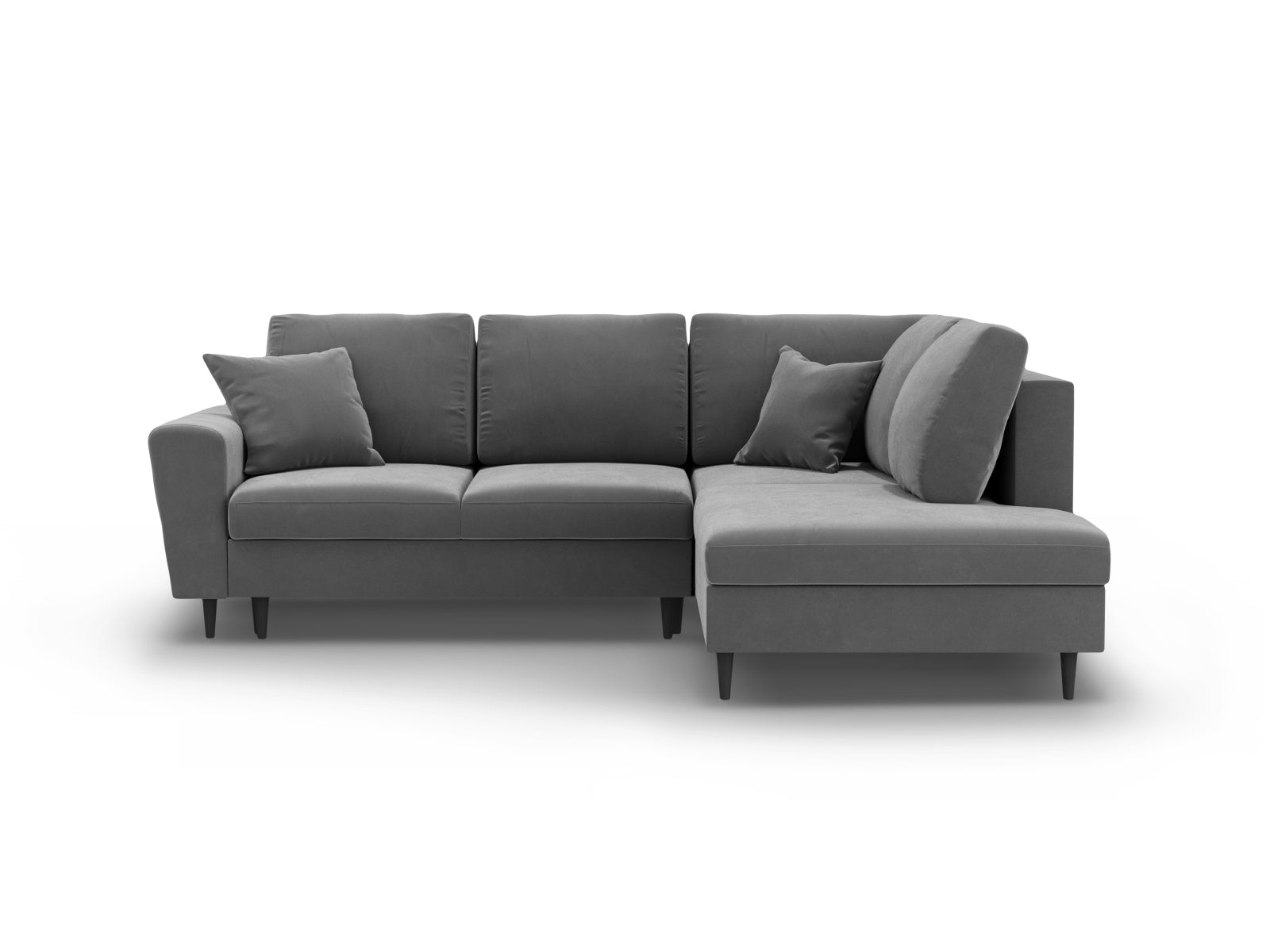 Kyoto Velour Ecksofa rechts mit Schlaffunktion und Stauraumbox 5 Sitzer 194cm in Light Grey/Schwarz Birke-Riviera präsentiert im Onlineshop von KAQTU Design AG. Bettsofa rechts ist von Cosmopolitan Design