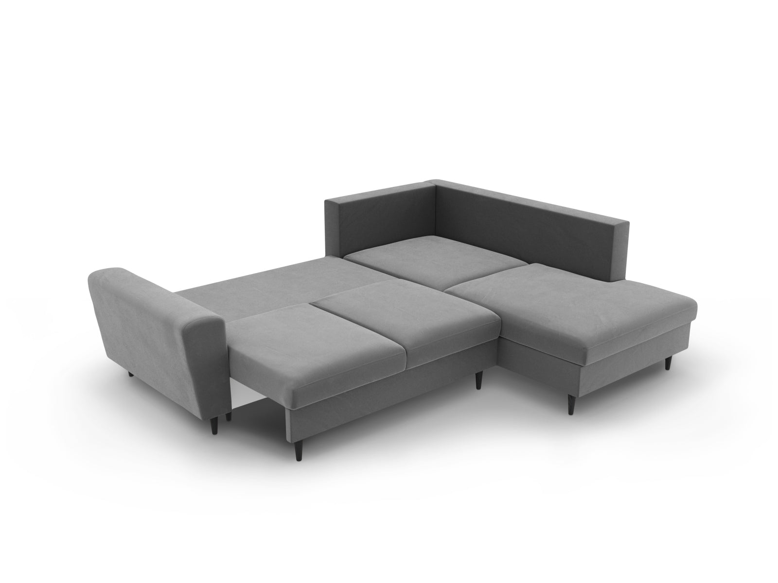 Stylisches Kyoto Velour Ecksofa in elegantem Grau, 5-Sitzer mit praktischer Schlaffunktion und Stauraum, perfekt für entspannte Abende.