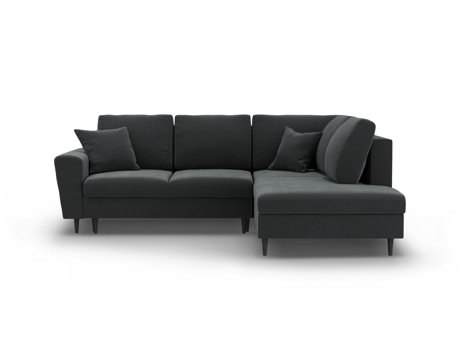 Kyoto Velour Ecksofa rechts mit Schlaffunktion und Stauraumbox 5 Sitzer 194cm in Dark Grey/Schwarz Birke-Riviera präsentiert im Onlineshop von KAQTU Design AG. Bettsofa rechts ist von Cosmopolitan Design
