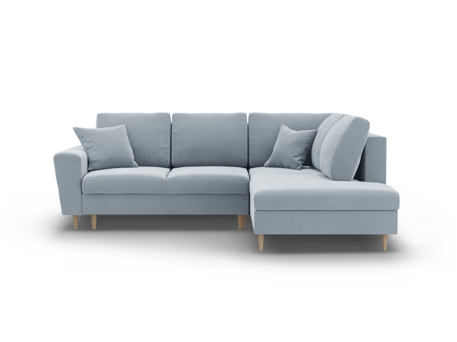 Kyoto Velour Ecksofa rechts mit Schlaffunktion und Stauraumbox 5 Sitzer 194cm in Light Blue/Birke-Riviera präsentiert im Onlineshop von KAQTU Design AG. Bettsofa rechts ist von Cosmopolitan Design