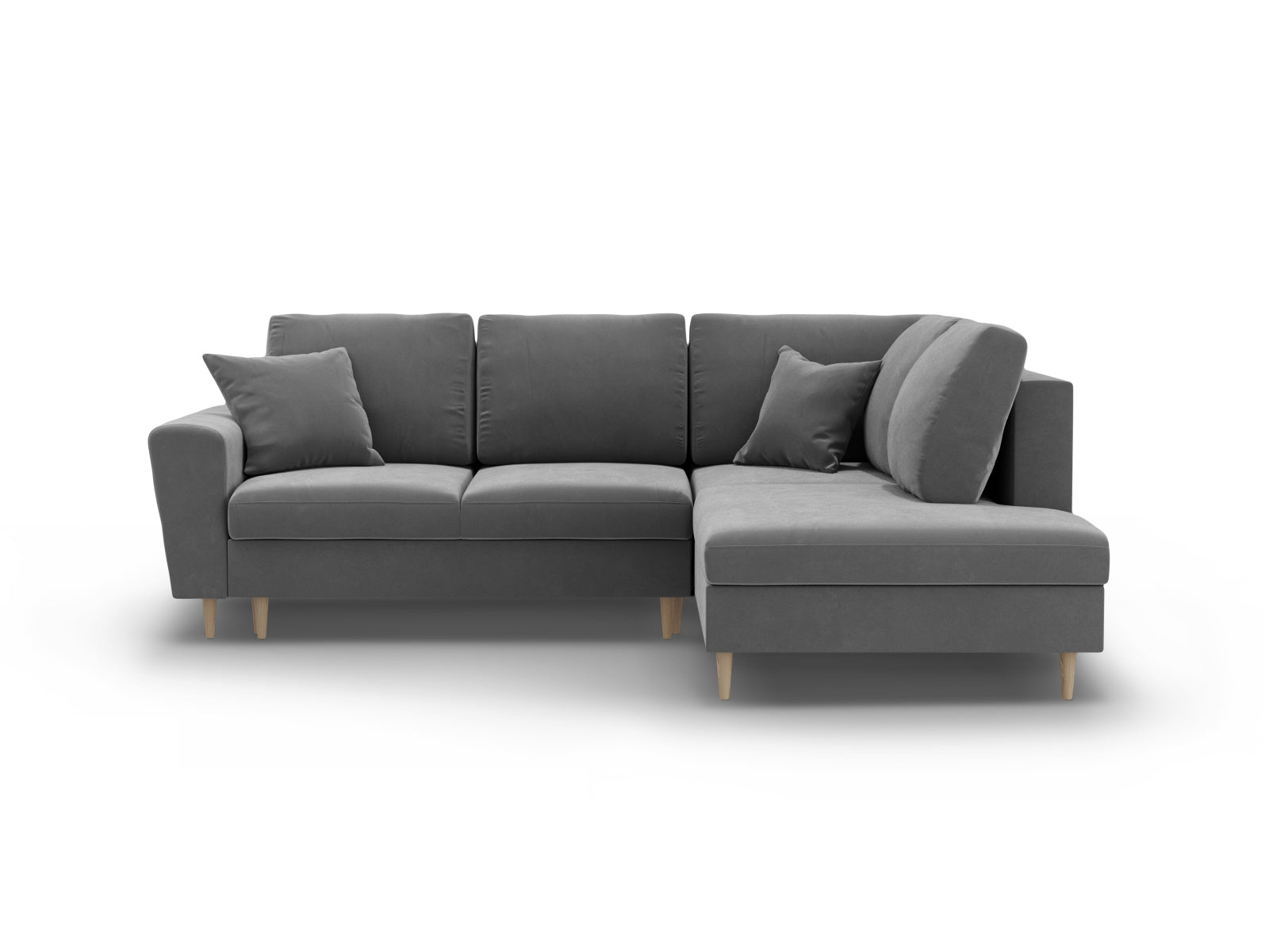 Kyoto Velour Ecksofa rechts mit Schlaffunktion und Stauraumbox 5 Sitzer 194cm in Light Grey/Birke-Riviera präsentiert im Onlineshop von KAQTU Design AG. Bettsofa rechts ist von Cosmopolitan Design
