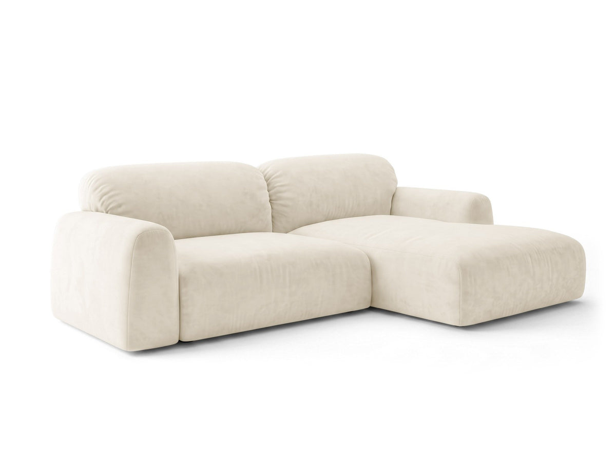 Milan Bettsofa rechts als Ecksofa mit Récamière, Bluvel-Bezug und schwarzen Kunststoffbeinen
