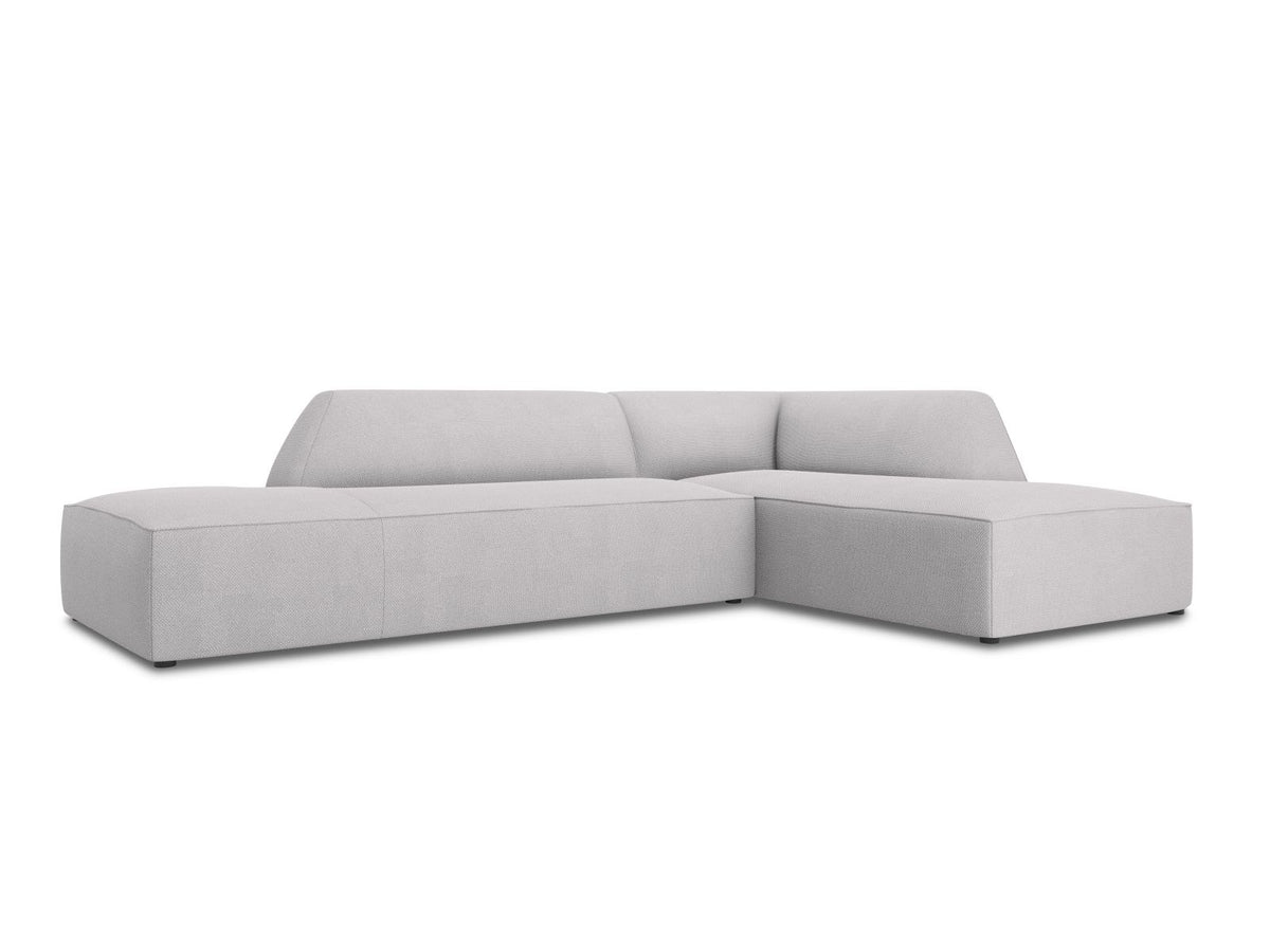 Modulares Ecksofa Siena in Light Grey-Ottawa mit Récamiere, Massivholzrahmen und schwarzen Kunststoffbeinen, 4-Sitzer, Breite 273 cm.