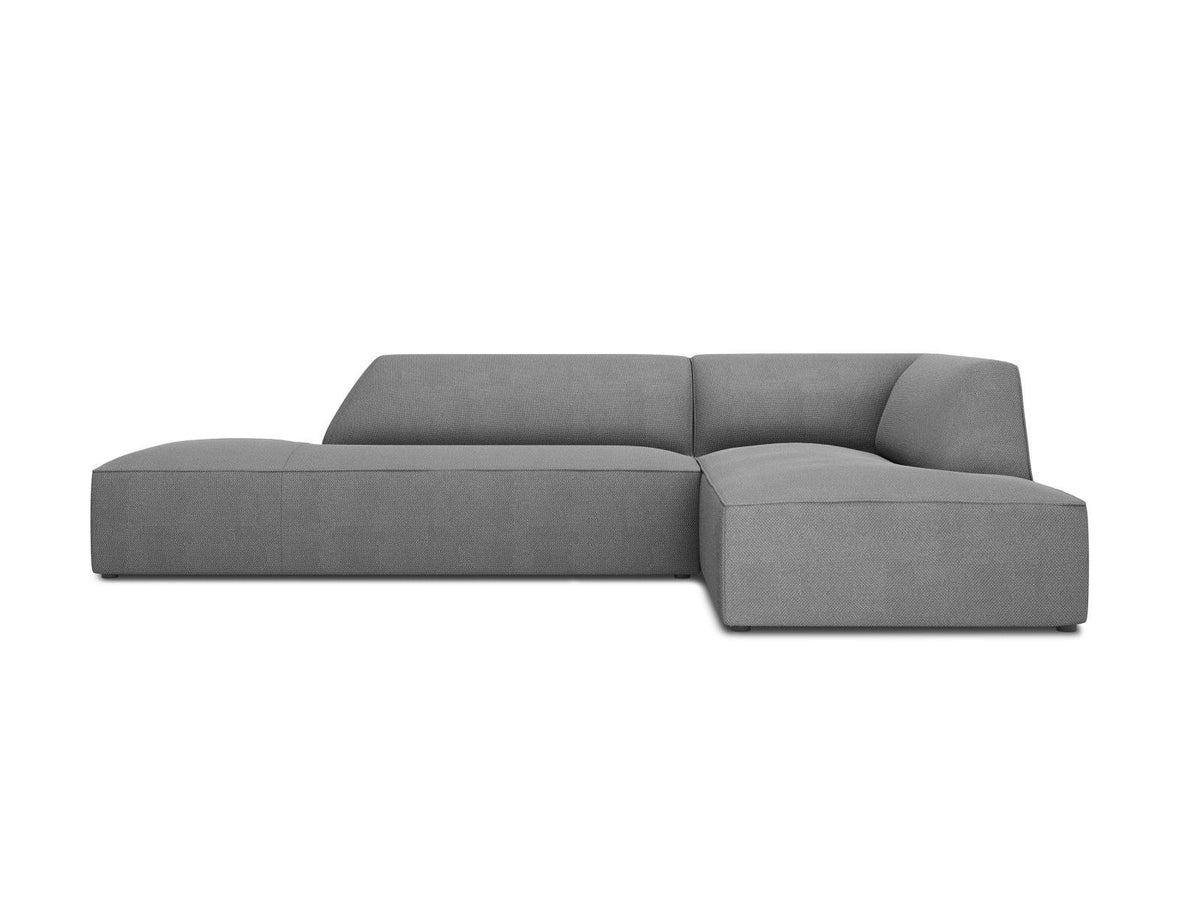 Modulares Ecksofa Siena in Light Grey-Ottawa mit Récamiere, Massivholzrahmen und schwarzen Kunststoffbeinen, 4-Sitzer, Breite 273 cm.