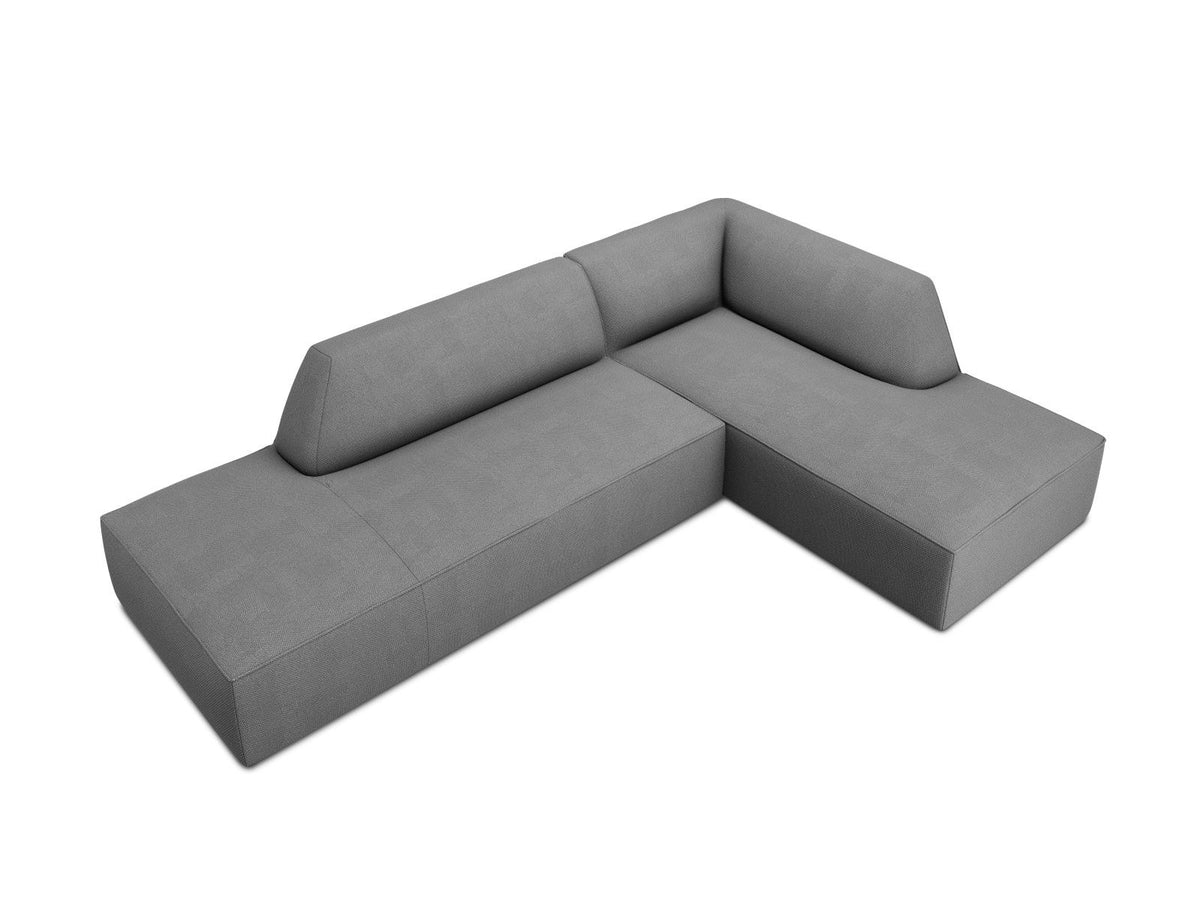Modulares Ecksofa Siena in Light Grey-Ottawa mit Récamiere, Massivholzrahmen und schwarzen Kunststoffbeinen, 4-Sitzer, Breite 273 cm.