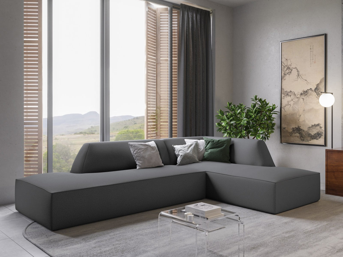 Modulares Ecksofa Siena in Light Grey-Ottawa mit Récamiere, Massivholzrahmen und schwarzen Kunststoffbeinen, 4-Sitzer, Breite 273 cm.