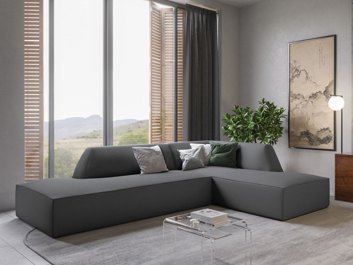 Modulares Ecksofa Siena in Light Grey-Ottawa mit Récamiere, Massivholzrahmen und schwarzen Kunststoffbeinen, 4-Sitzer, Breite 273 cm.