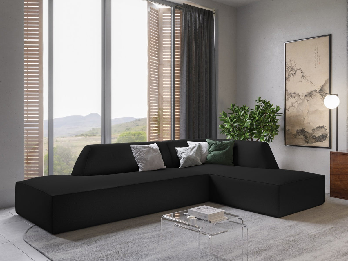 Modulares Ecksofa Siena in Light Grey-Ottawa mit Récamiere, Massivholzrahmen und schwarzen Kunststoffbeinen, 4-Sitzer, Breite 273 cm.