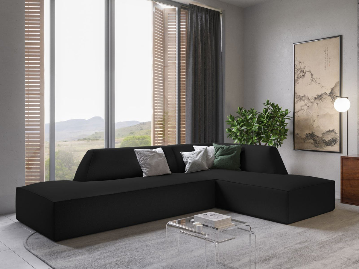 Modulares Ecksofa Siena in Light Grey-Ottawa mit Récamiere, Massivholzrahmen und schwarzen Kunststoffbeinen, 4-Sitzer, Breite 273 cm.