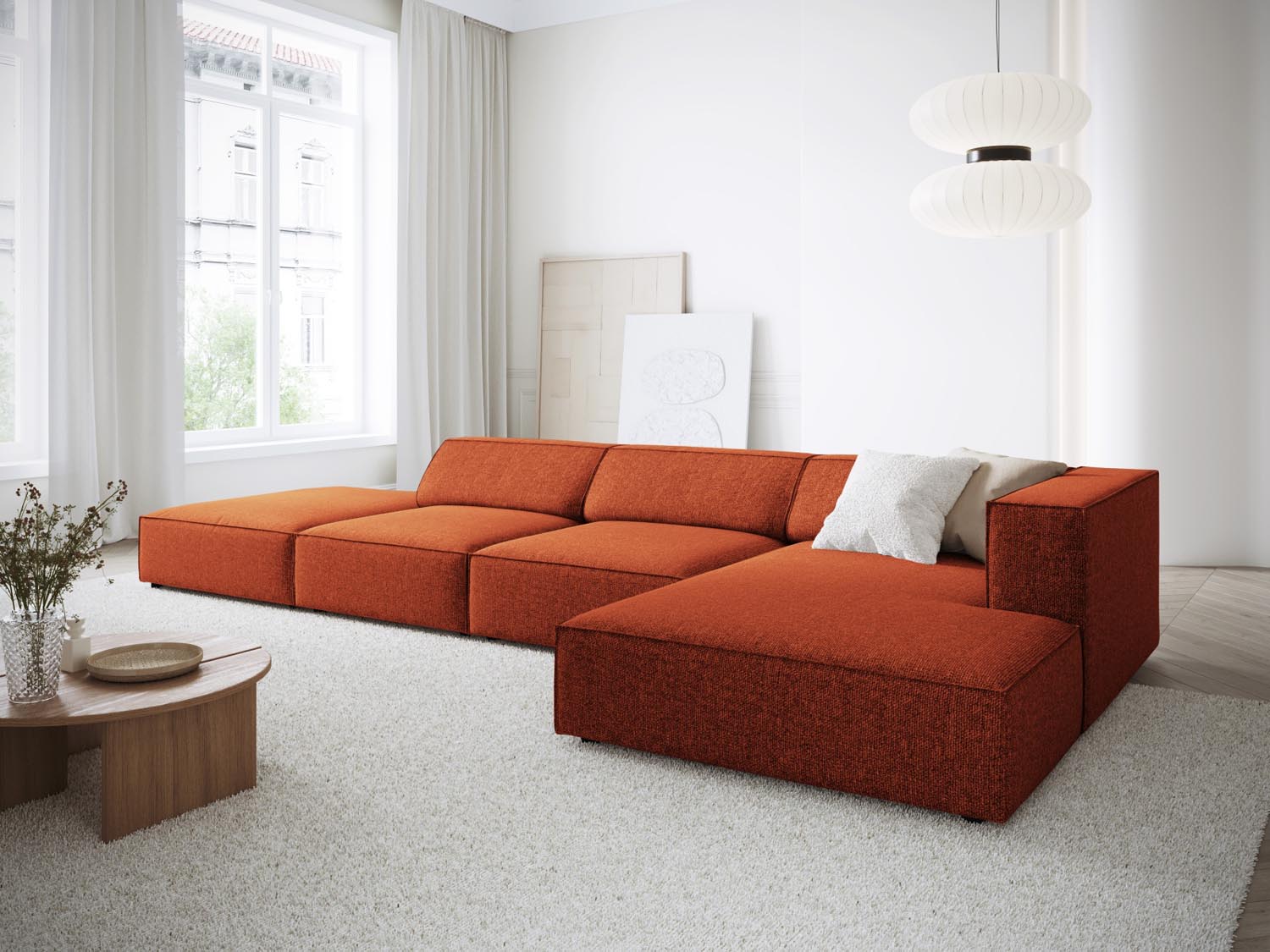 Entdecken Sie das elegante Arendal Ecksofa rechts 5 Sitzer von Cosmopolitan Design – ideal für zeitgemässe Wohnräume und höchsten Komfort.