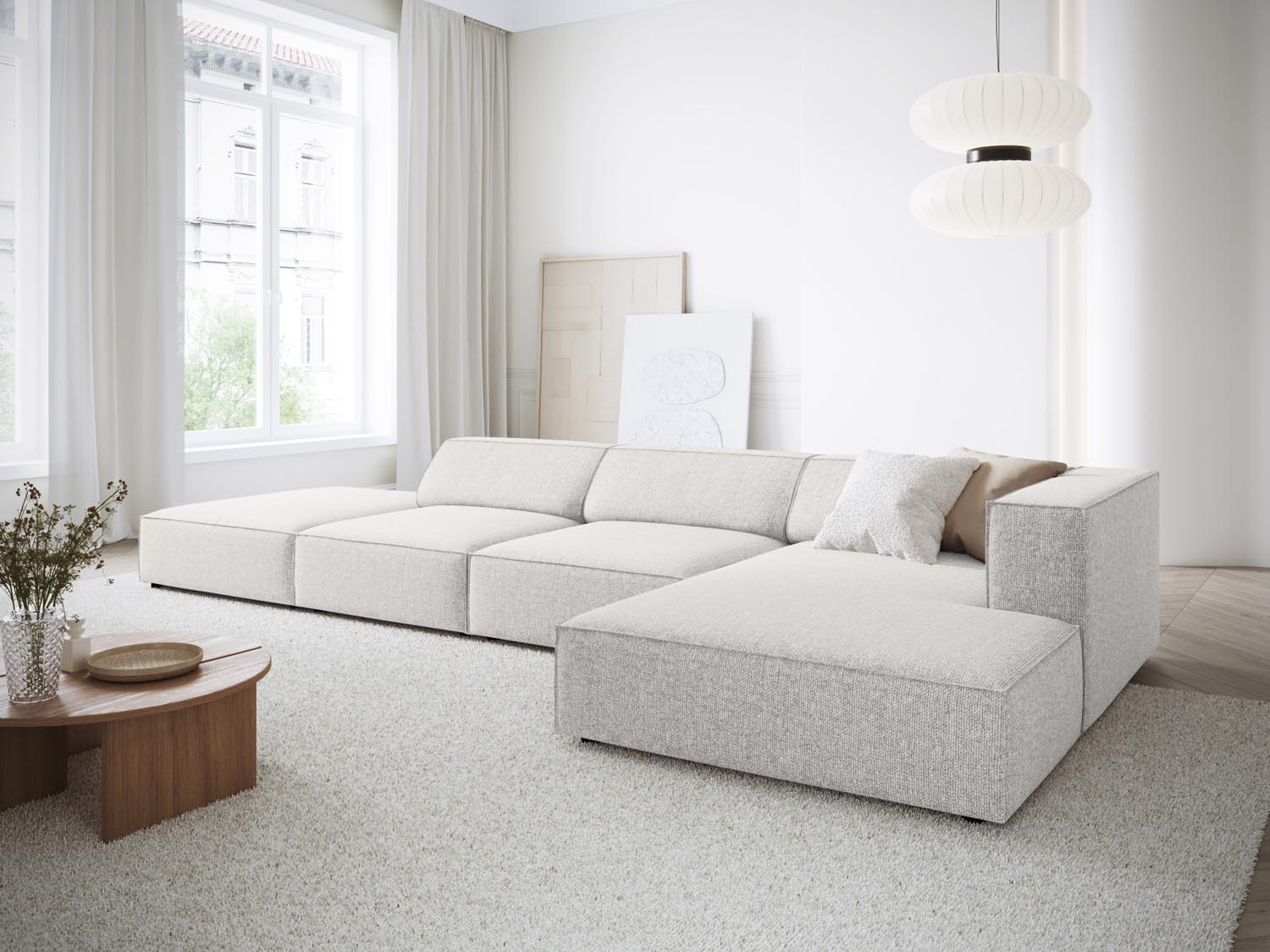 Entdecken Sie das elegante Arendal Ecksofa rechts 5 Sitzer von Cosmopolitan Design – ideal für zeitgemässe Wohnräume und höchsten Komfort.