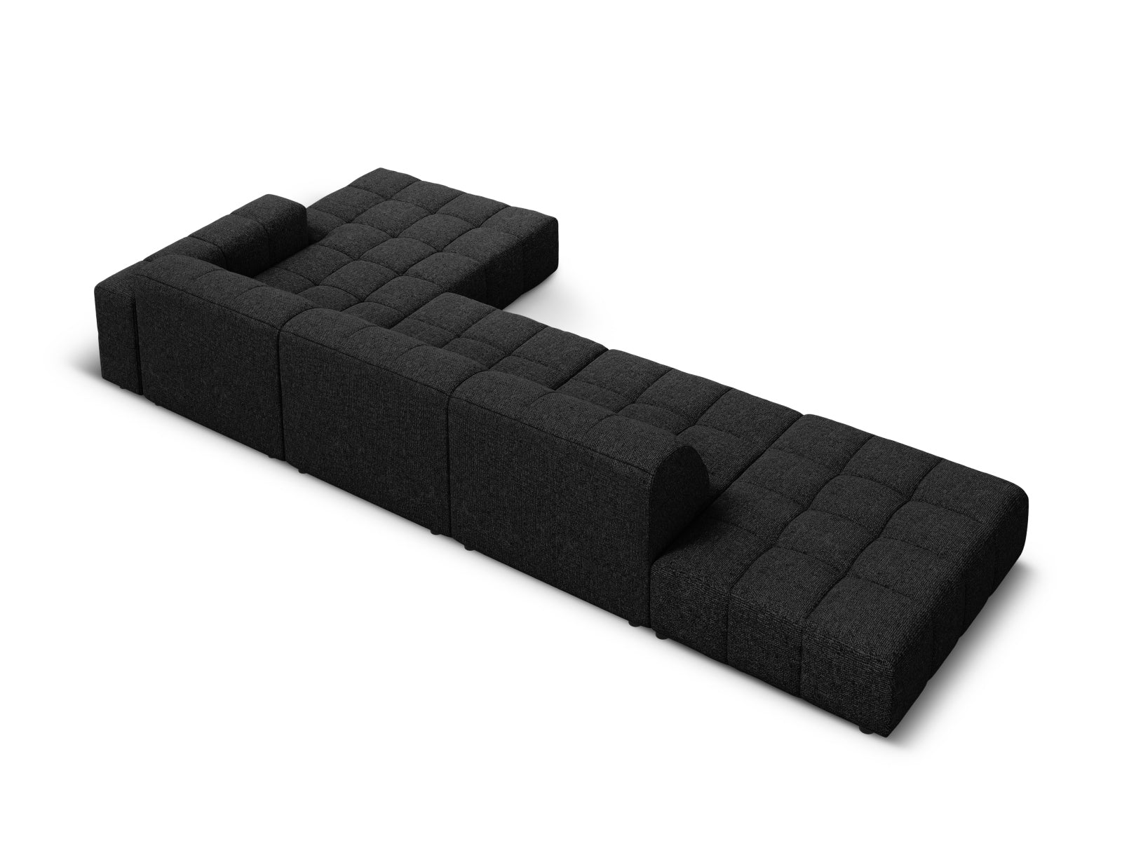 Elegantes Chicago Ecksofa rechts, 5-Sitzer, 166 cm, in zeitlosem Schwarz-Haga, ideal für gemütliche und moderne Wohnräume.