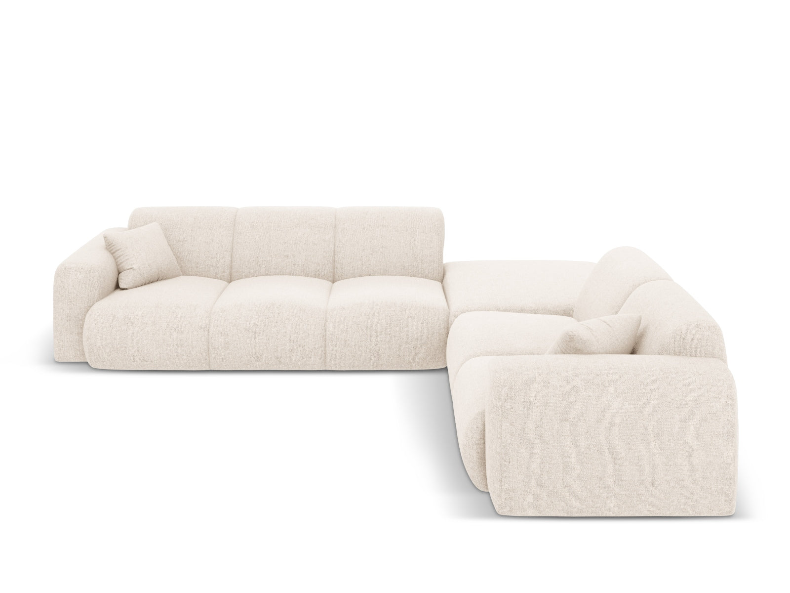Modernes Nolio Ecksofa rechts, 4-Sitzer in sanftem Beige, perfekt für gemütliche und stilvolle Wohnzimmergestaltung von Cosmopolitan Design.