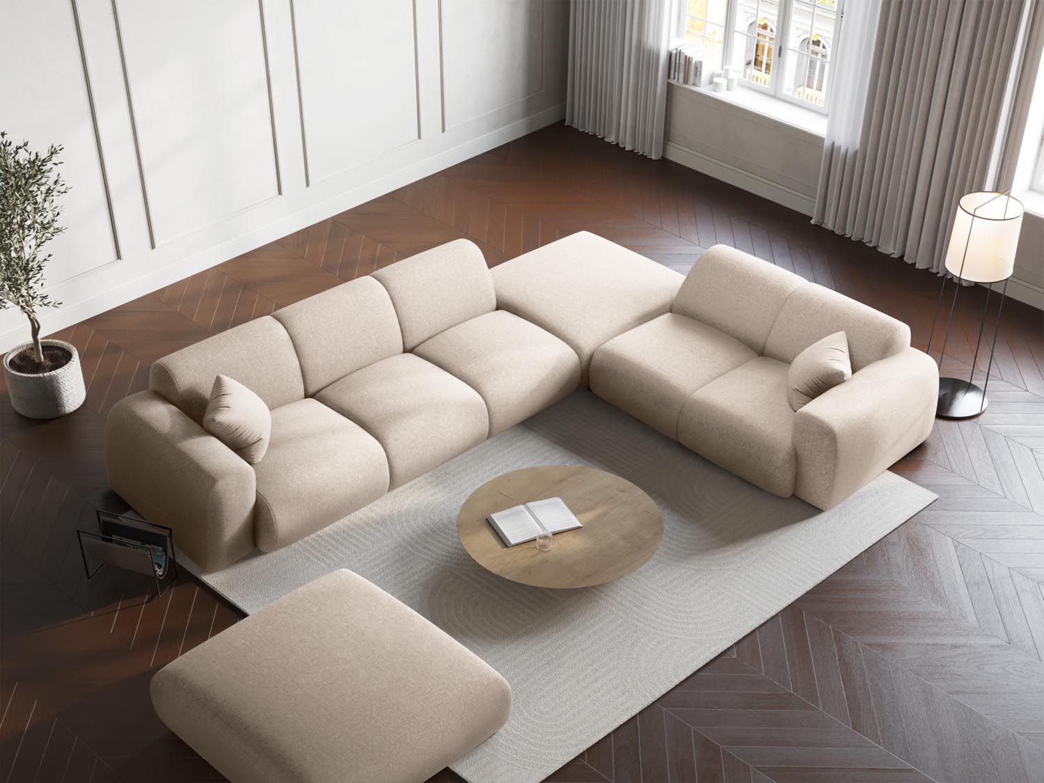 Elegantes Nolio Ecksofa rechts 4-Sitzer in Light Beige-Haga, ideal für stilvolle Wohnräume, präsentiert von Cosmopolitan Design.