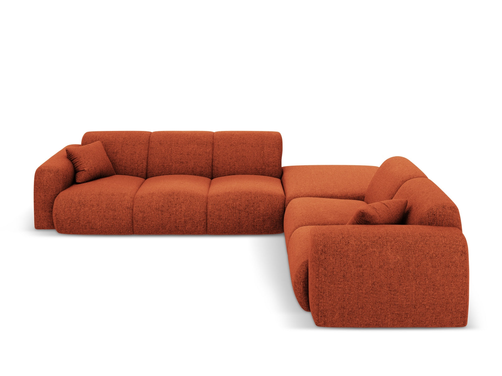 Modernes Nolio Ecksofa in warmem Terracotta, 4-Sitzer, 250 cm, perfekt für gemütliche und stilvolle Wohnambiente von Cosmopolitan Design.