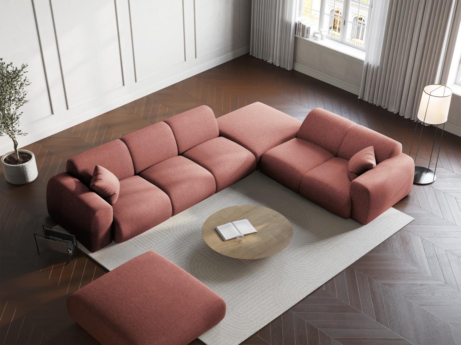 Stylisches Nolio Ecksofa in Pink-Haga, 4-Sitzer, 250 cm, ideal für moderne Wohnräume, präsentiert von Cosmopolitan Design.