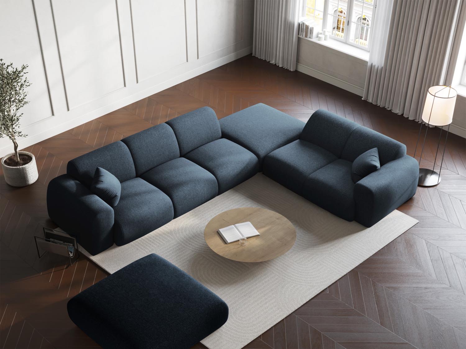 Elegantes Nolio Ecksofa rechts in Royal Blue, 4-Sitzer, 250 cm, stilvoll und modern, ideal für jedes Wohnzimmer.