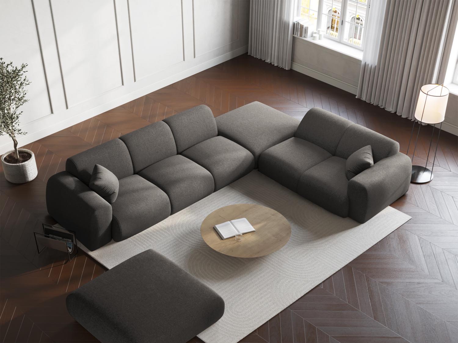 Modernes Nolio Ecksofa rechts, 4-Sitzer in stilvollem Grau, ideal für gemütliche Wohnräume und entspannte Abende.