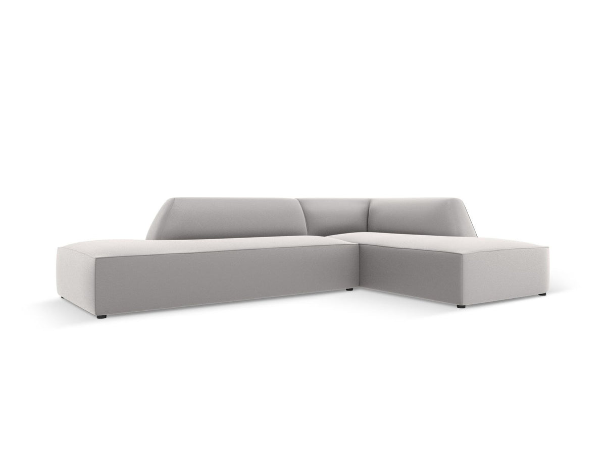 Modulares Ecksofa rechts Siena in Light Beige-Pacifico mit lederähnlichem Bezug, schwarzen Kunststoffbeinen und Récamiere, 4-Sitzer.