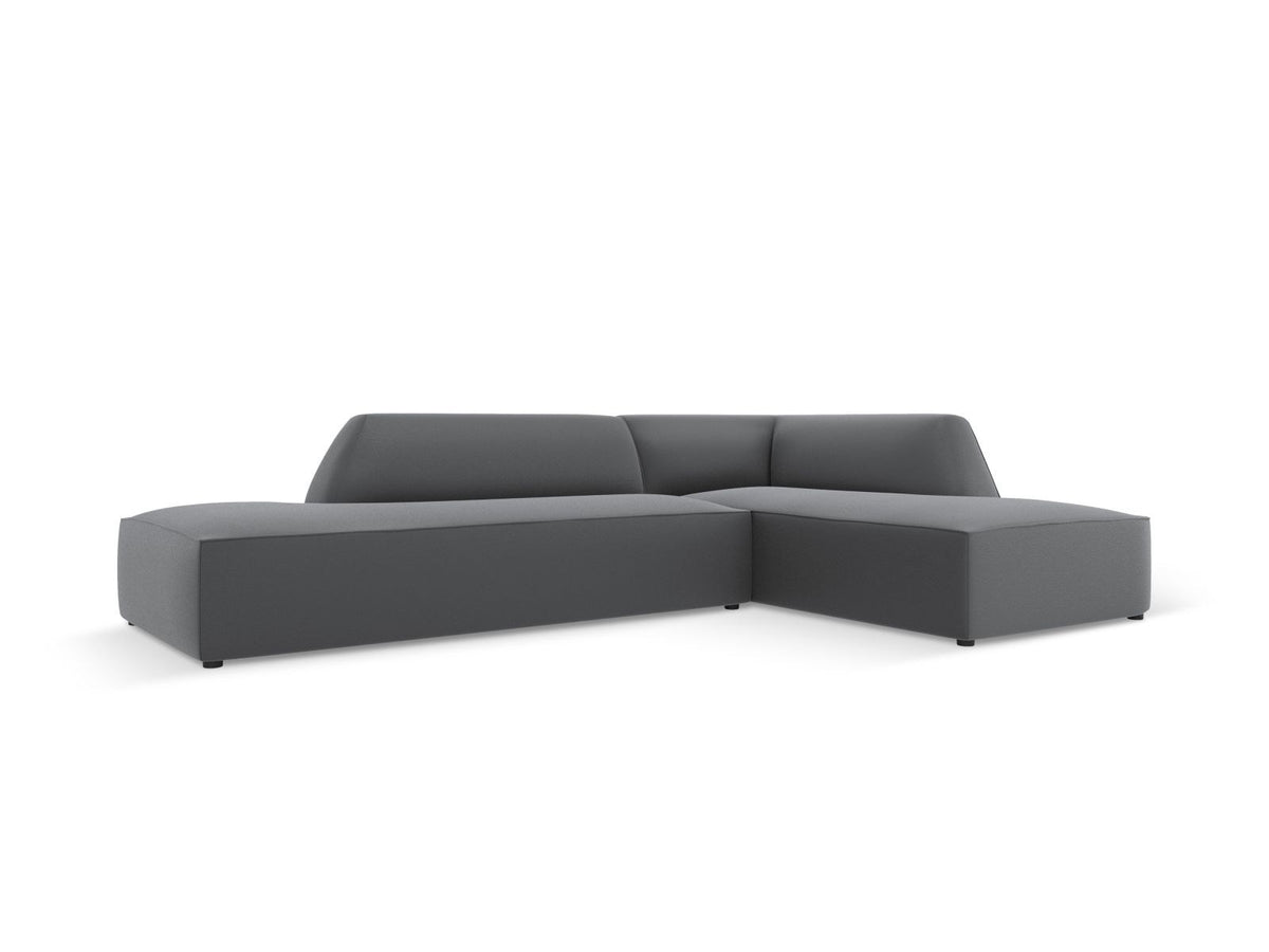 Modulares Ecksofa rechts Siena in Light Beige-Pacifico mit lederähnlichem Bezug, schwarzen Kunststoffbeinen und Récamiere, 4-Sitzer.