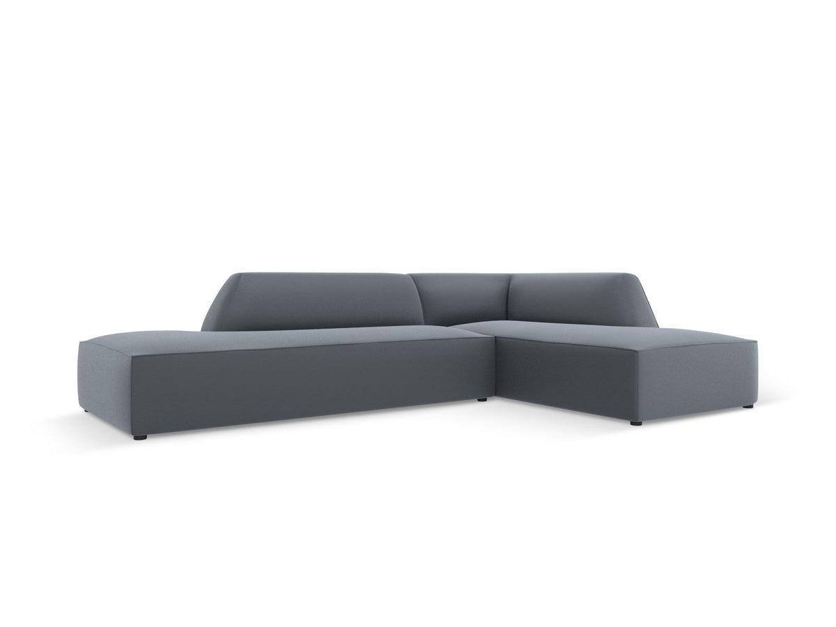 Modulares Ecksofa rechts Siena in Light Beige-Pacifico mit lederähnlichem Bezug, schwarzen Kunststoffbeinen und Récamiere, 4-Sitzer.