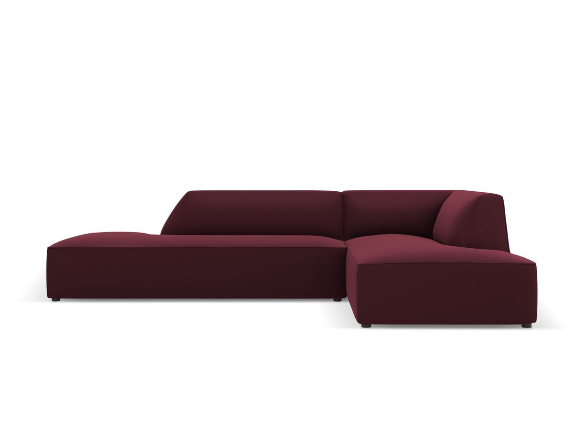 Modulares Ecksofa rechts Siena in Light Beige-Pacifico mit lederähnlichem Bezug, schwarzen Kunststoffbeinen und Récamiere, 4-Sitzer.
