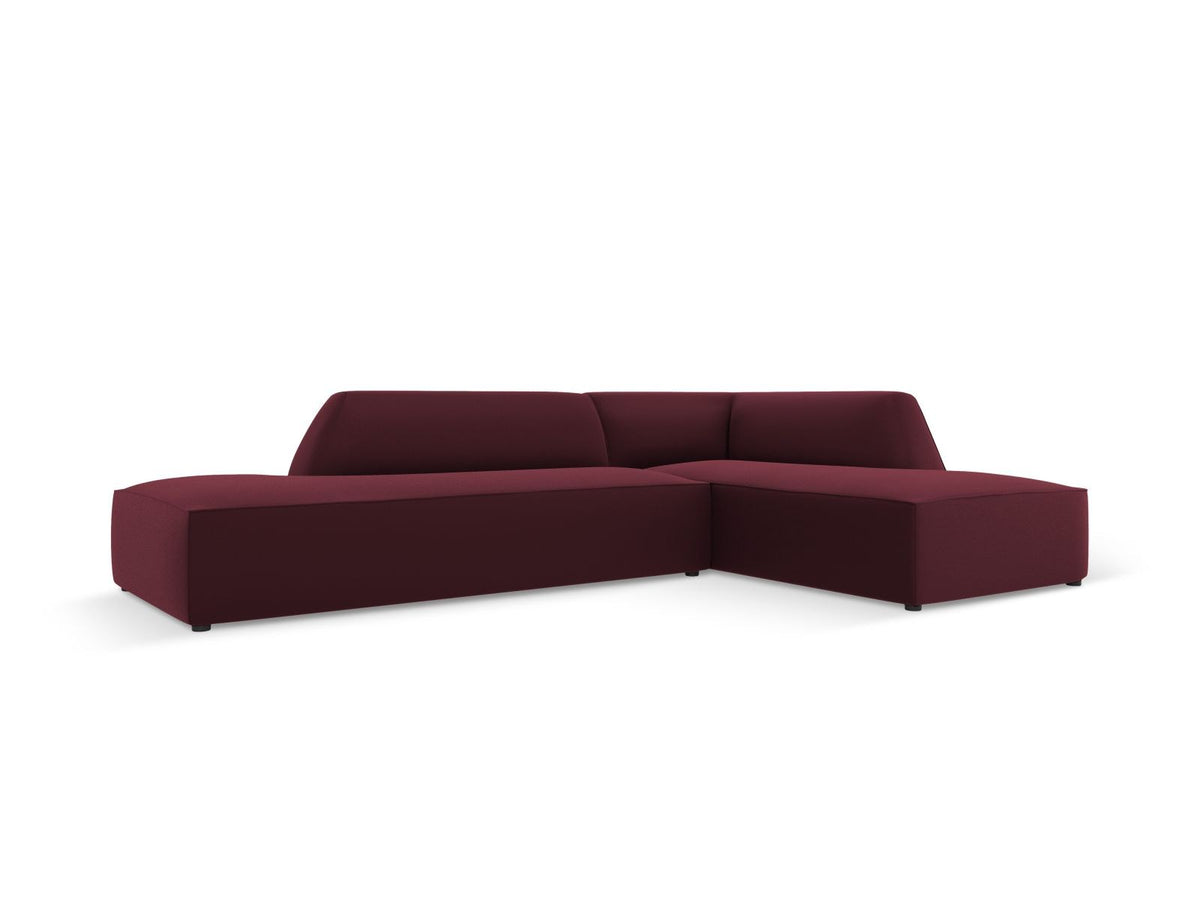 Modulares Ecksofa rechts Siena in Light Beige-Pacifico mit lederähnlichem Bezug, schwarzen Kunststoffbeinen und Récamiere, 4-Sitzer.