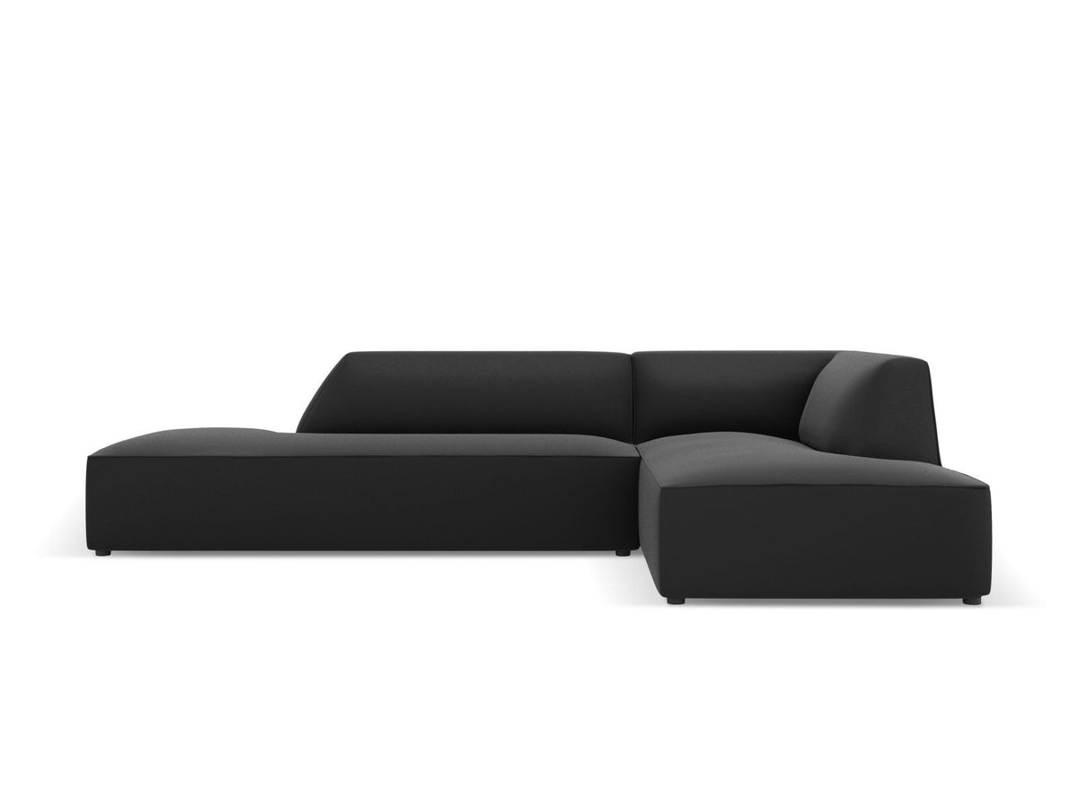 Modulares Ecksofa rechts Siena in Light Beige-Pacifico mit lederähnlichem Bezug, schwarzen Kunststoffbeinen und Récamiere, 4-Sitzer.