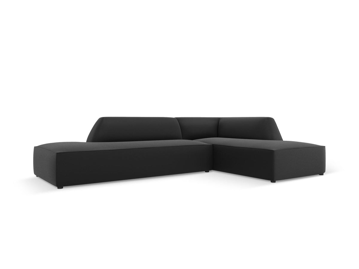 Modulares Ecksofa rechts Siena in Light Beige-Pacifico mit lederähnlichem Bezug, schwarzen Kunststoffbeinen und Récamiere, 4-Sitzer.