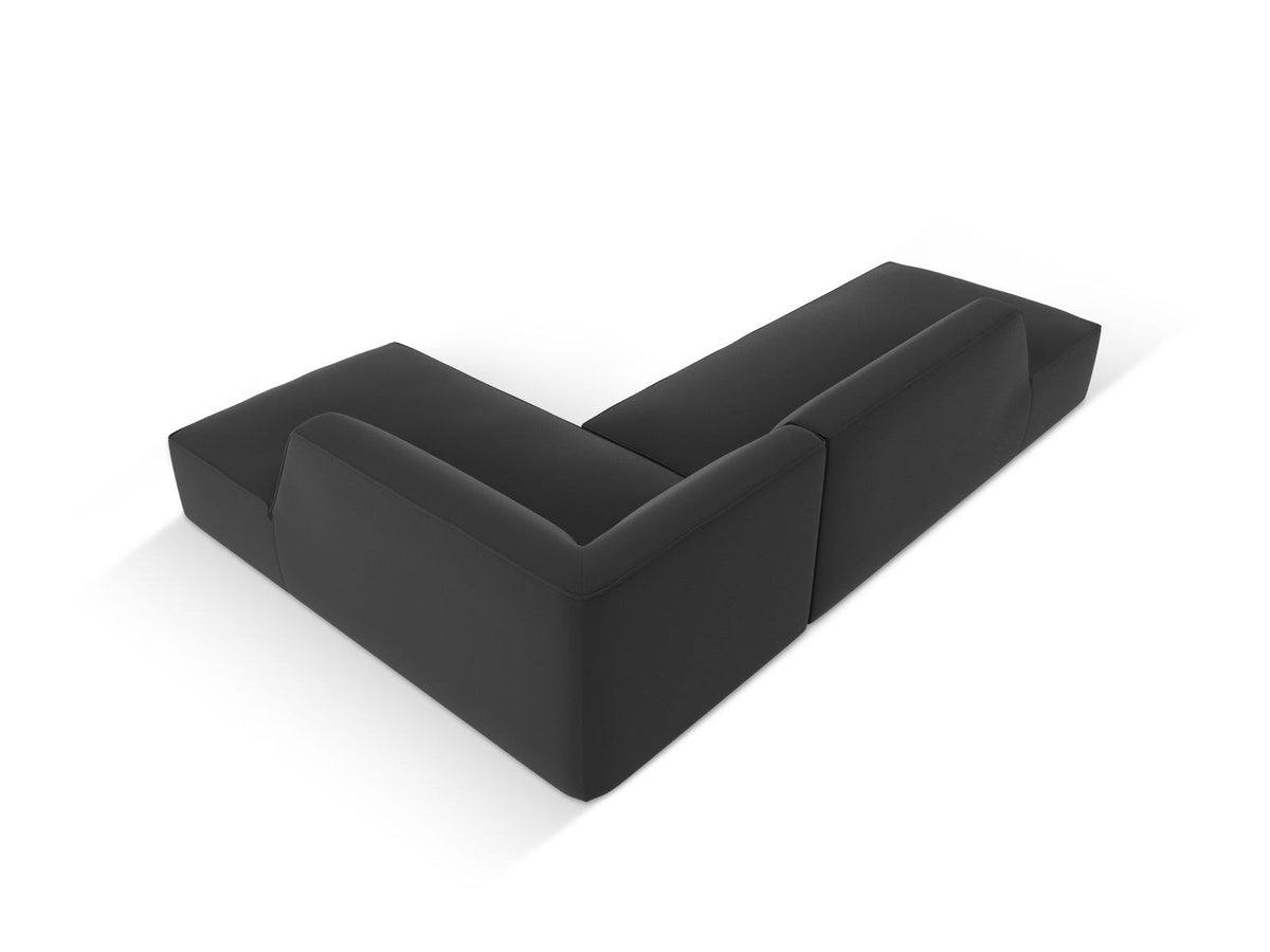 Modulares Ecksofa rechts Siena in Light Beige-Pacifico mit lederähnlichem Bezug, schwarzen Kunststoffbeinen und Récamiere, 4-Sitzer.