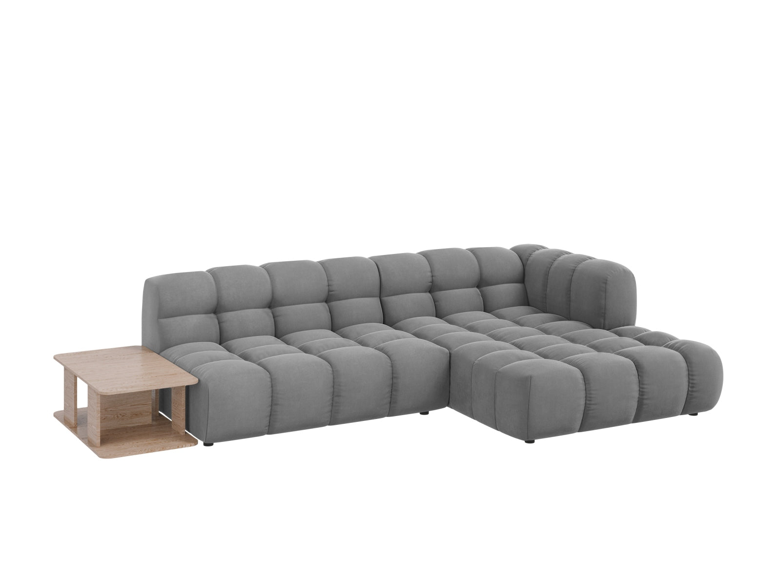 Modulares 4-Sitzer Ecksofa in sanftem Velours, rechte Ausführung, perfekt für moderne Wohnkonzepte und entspannte Stunden.