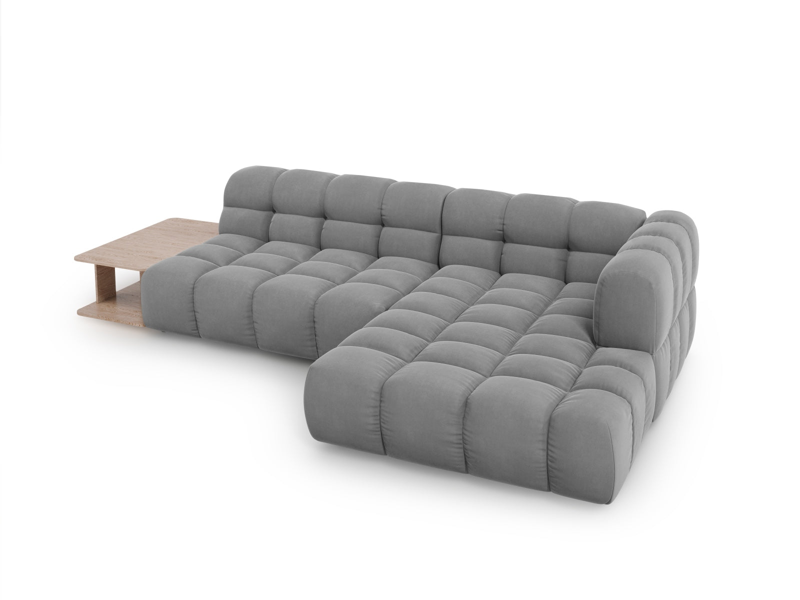 Elegantes modulares Ecksofa in hochwertigem Velours, rechte Variante, ideal für stilvolle Wohnräume und gemütliche Abende.
