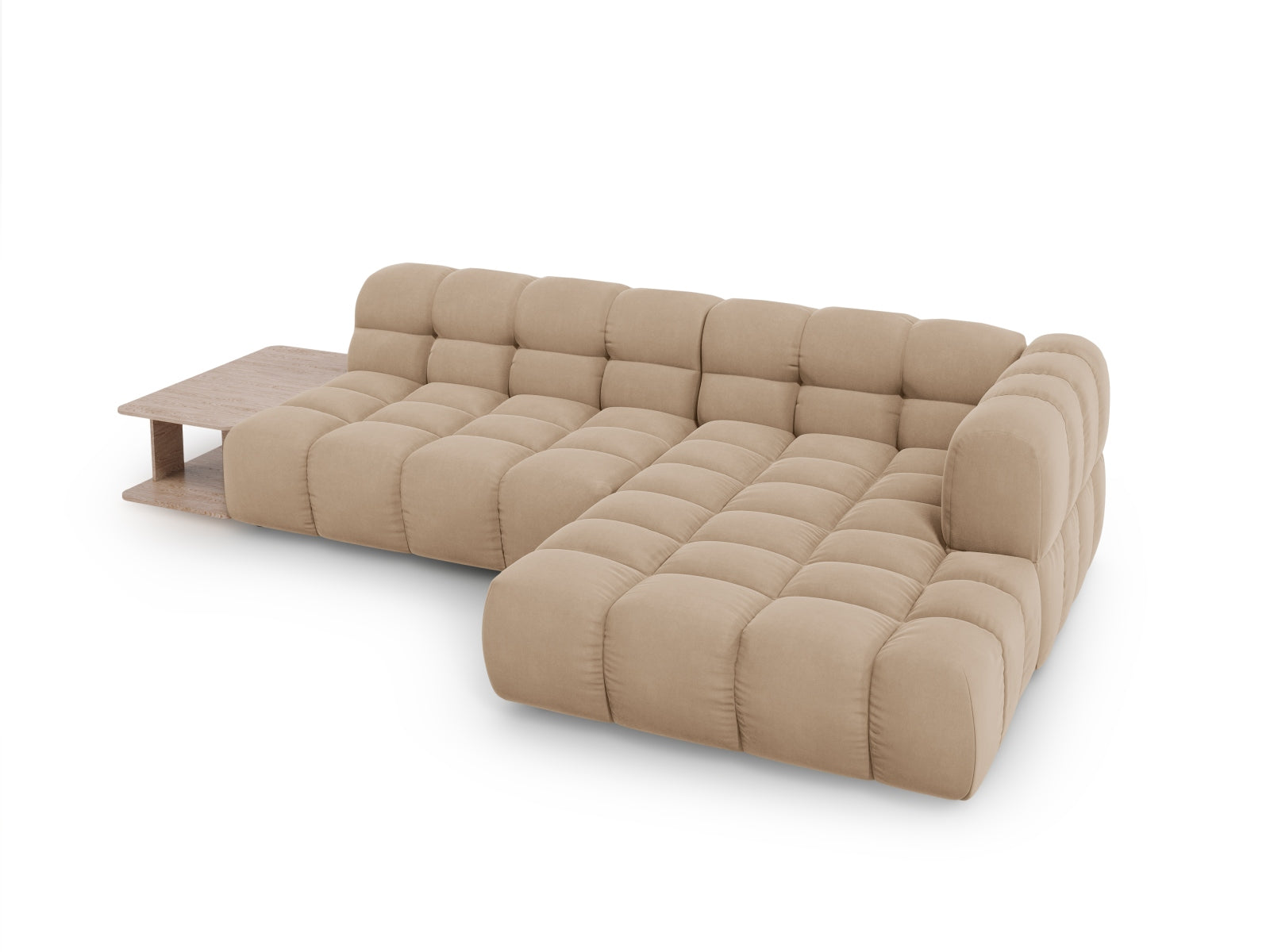 Elegantes modulares Ecksofa Sky Velour in Sand-Casino, 4-Sitzer, rechte Variante, ideal für stilvolle Wohnräume von Cosmopolitan Design.