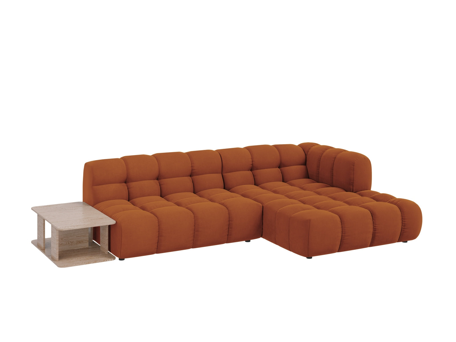 Stylisches 4-Sitzer Ecksofa in Sky Velour, rechte Ausführung, perfekt für stilvolle Wohnzimmer und entspannte Abende mit Freunden.