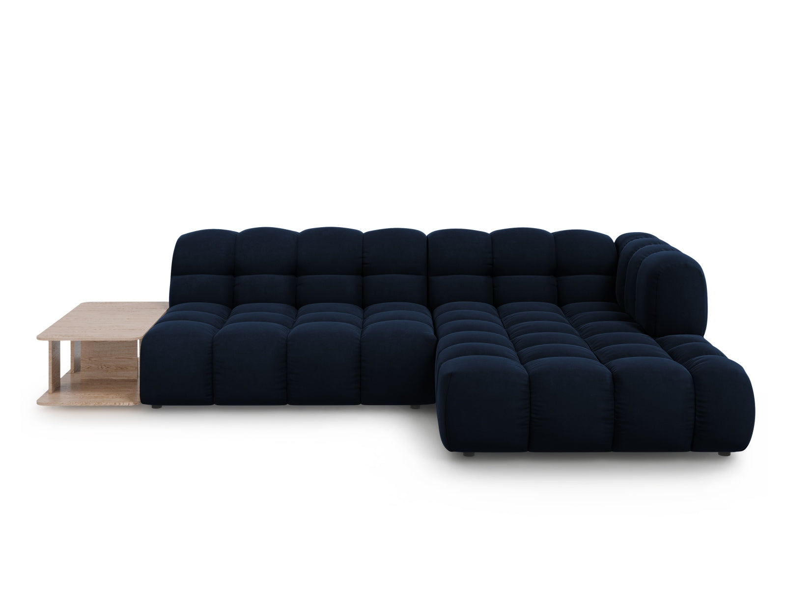 Elegantes modulares Ecksofa Sky Velour in zartem Blau, rechte Variante, 4-Sitzer mit 162 cm, ideal für stilvolle und einladende Wohnräume.