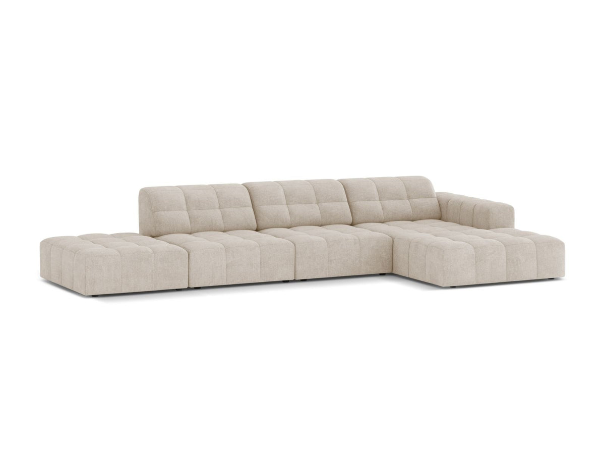 Chicago Ecksofa rechts, 5-Sitzer von Cosmopolitan Design mit Massivholzrahmen, Kunststoffbeinen und Eden-Stoffbezug in Light Beige.