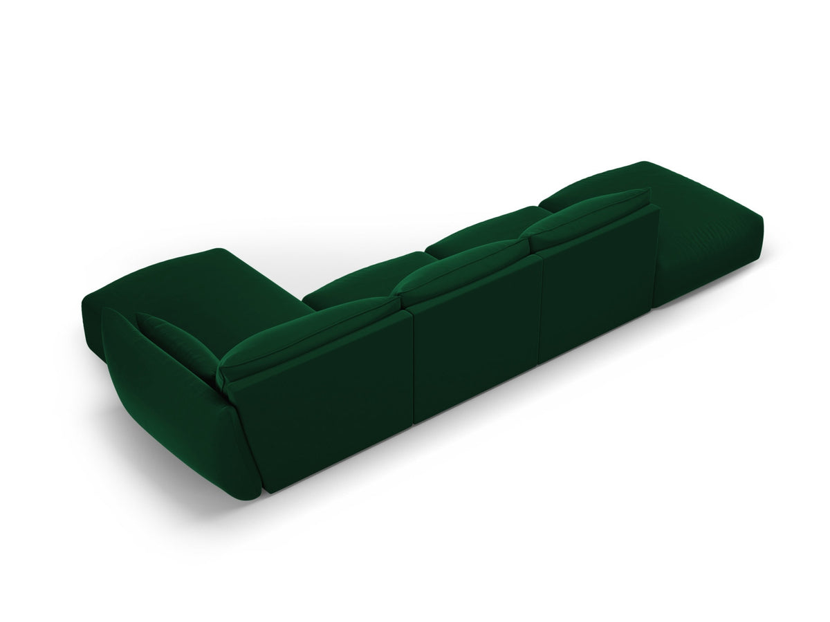Ecksofa rechts Matera mit Récamière, Stoffbezug und schwarzen Beinen im Wohnzimmer