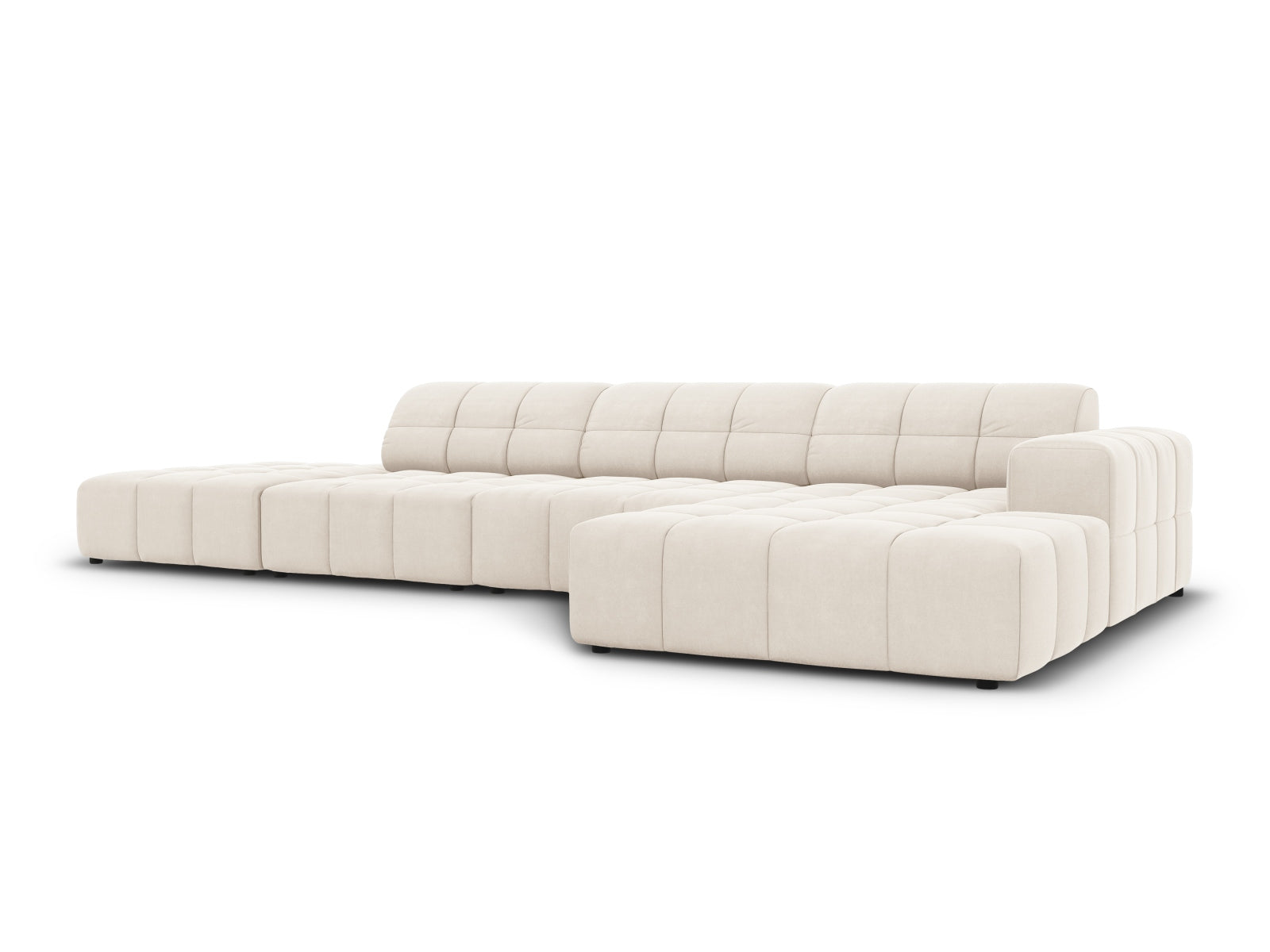 Elegantes Chicago Velour Ecksofa in Light Beige-Bluvel, 5-Sitzer, ideal für stilvolle Wohnräume, präsentiert von Cosmopolitan Design.