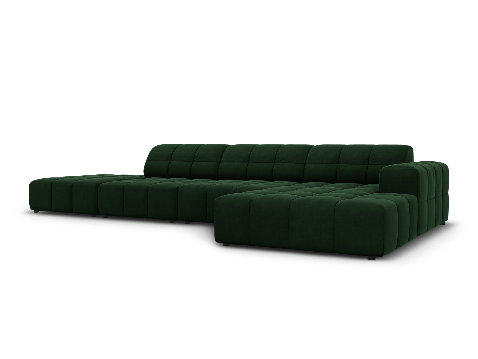 Elegantes Chicago Velour Ecksofa in Bottle Green-Bluvel, 5-Sitzer, ideal für stilvolle Wohnräume, präsentiert von Cosmopolitan Design.