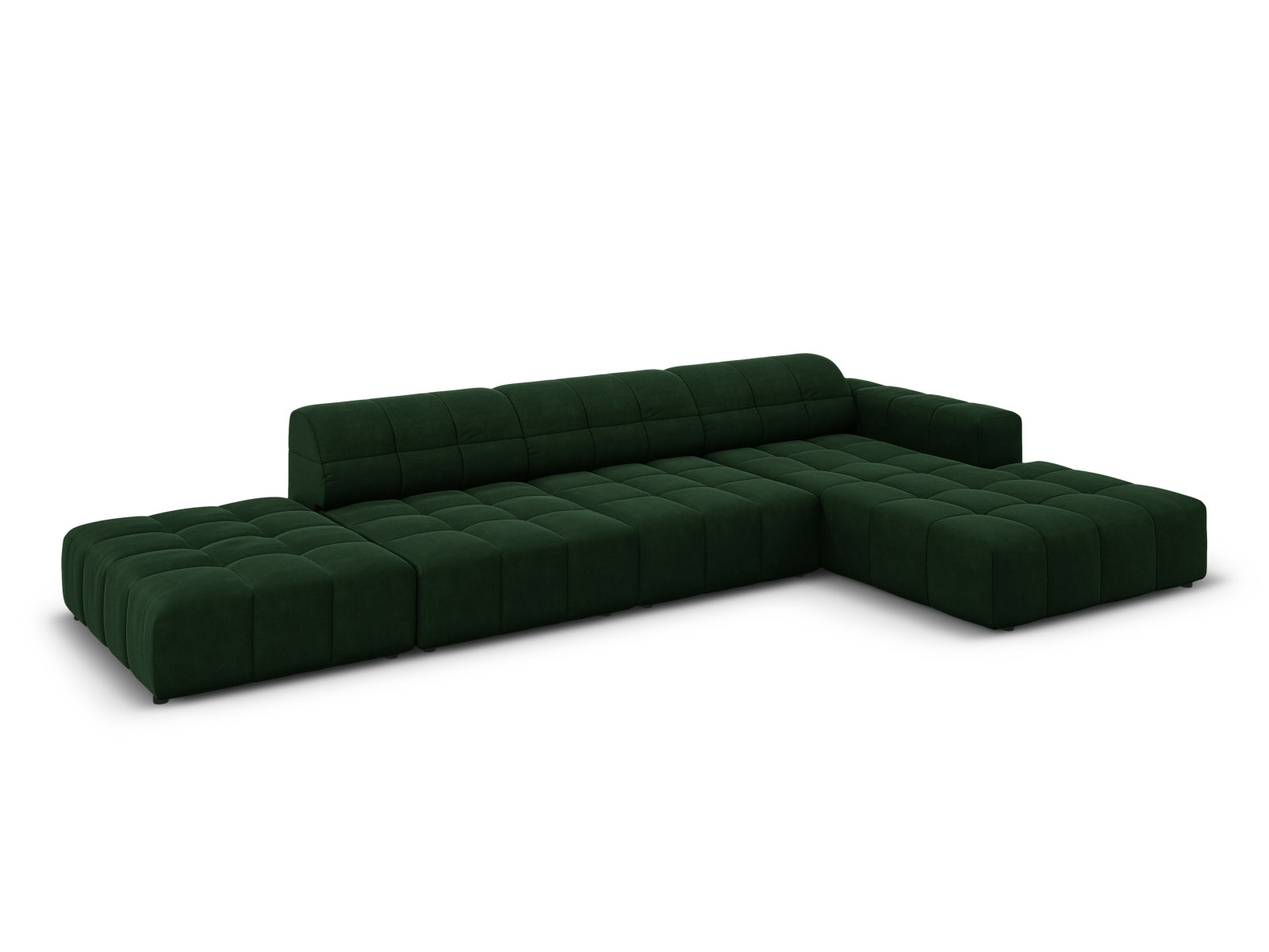 Modernes Chicago Velour Ecksofa in edlem Bottle Green-Bluvel, 5-Sitzer, perfekt für gemütliche und stilvolle Wohnambiente von Cosmopolitan Design.