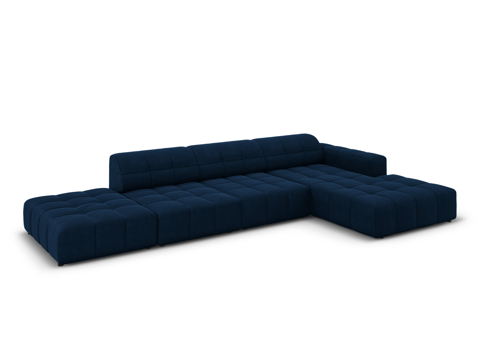 Stilvolles Chicago Velour Ecksofa in Royal Blue, 5-Sitzer, 166cm, perfekt für moderne Wohnzimmer, erhältlich bei Cosmopolitan Design.