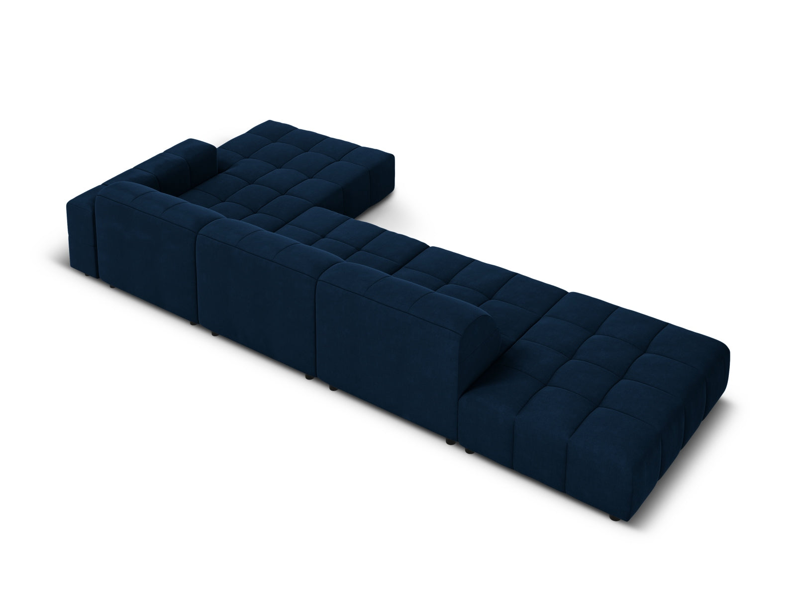 Elegantes Chicago Velour Ecksofa in Royal Blue, 5-Sitzer, 166cm, ideal für stilvolle Wohnräume, erhältlich bei Cosmopolitan Design.