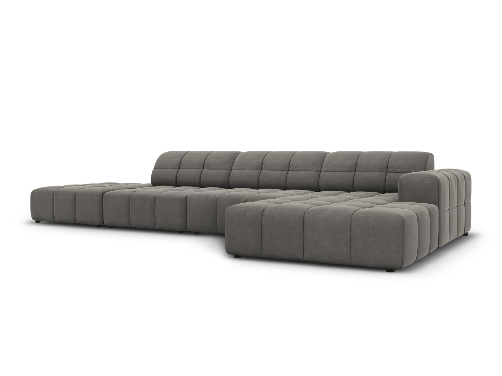 Elegantes Chicago Velour Ecksofa in Light Grey-Bluvel, 5-Sitzer, ideal für stilvolle Wohnräume, präsentiert von Cosmopolitan Design.