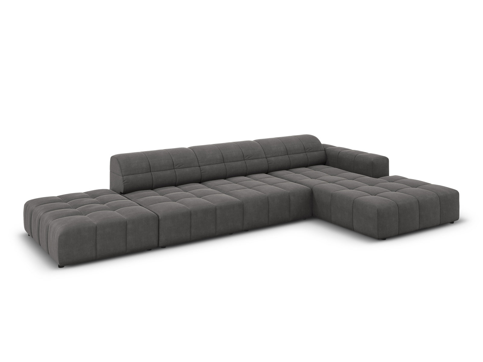 Modernes 5-Sitzer Ecksofa Chicago in Grau-Blau, 166 cm, mit luxuriösem Velourbezug, perfekt für gemütliche und stilvolle Wohnzimmer.