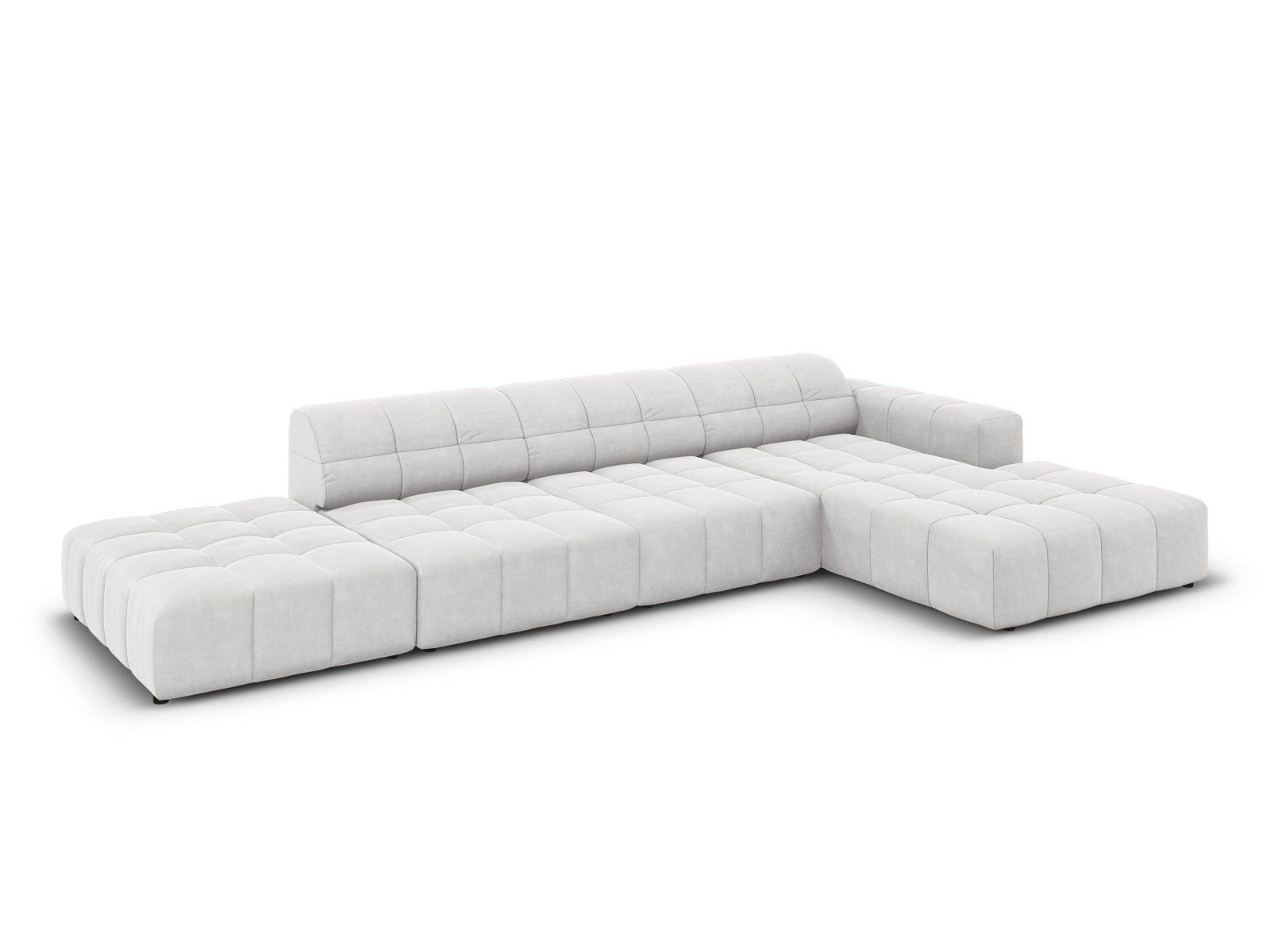 Erleben Sie das stilvolle Chicago Velour Ecksofa rechts für 5 Personen von Cosmopolitan Design – perfekt für moderne Wohnzimmer und entspannte Abende.