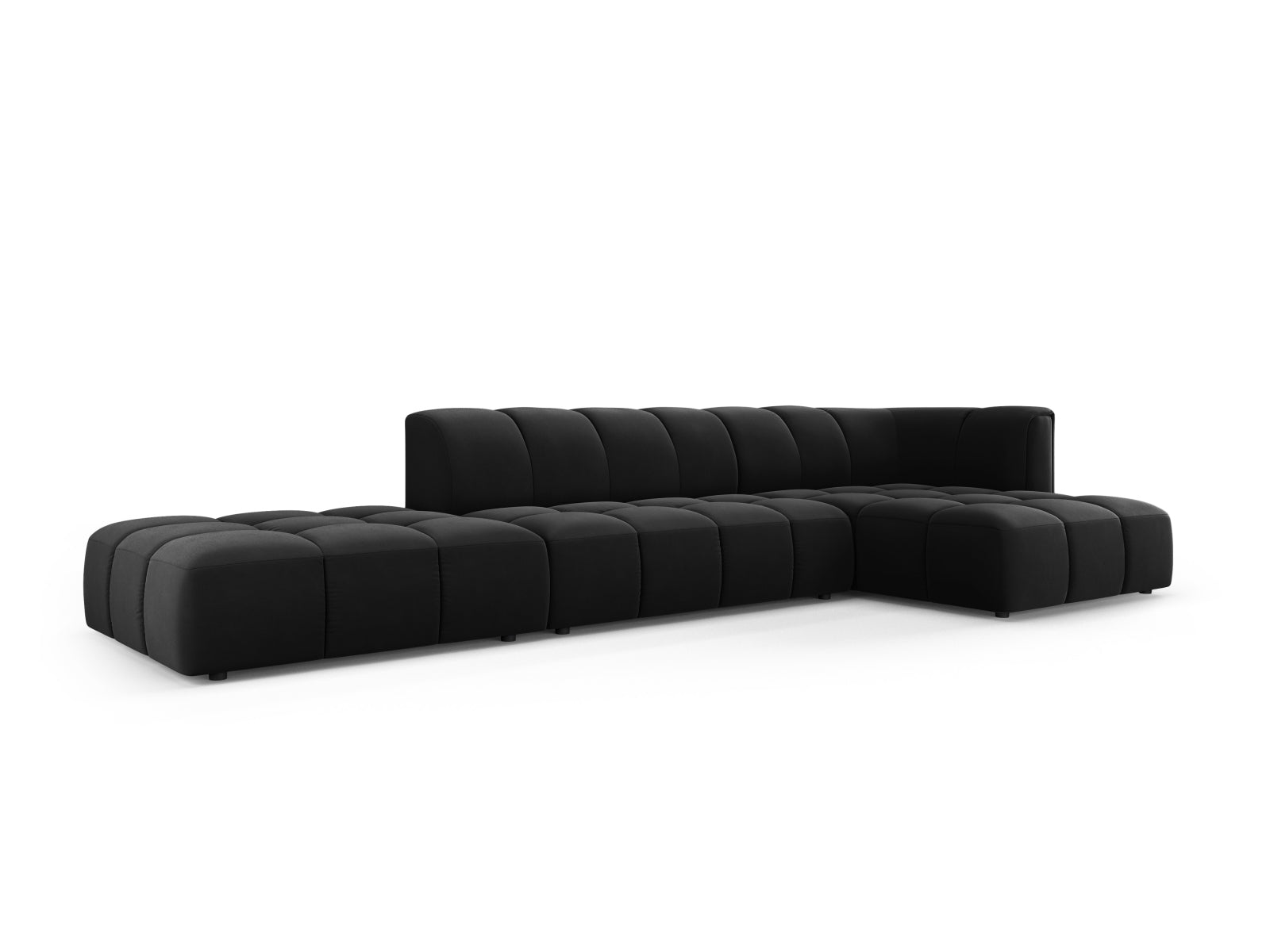 5-Sitzer Modular Ecksofa rechts Moritz in Black-Bluvel präsentiert im Onlineshop von KAQTU Design AG. Ecksofa rechts ist von Cosmopolitan Design