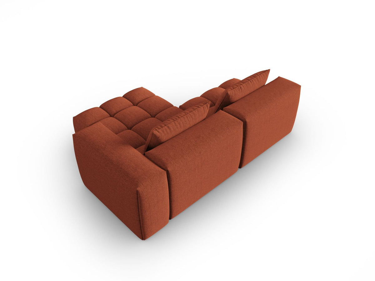 Modulares Ecksofa Verona rechts mit 3 Sitzplätzen, bezogen mit beigem Sorella-Strukturstoff, schwarze Kunststoffbeine, Massivholzrahmen sichtbar