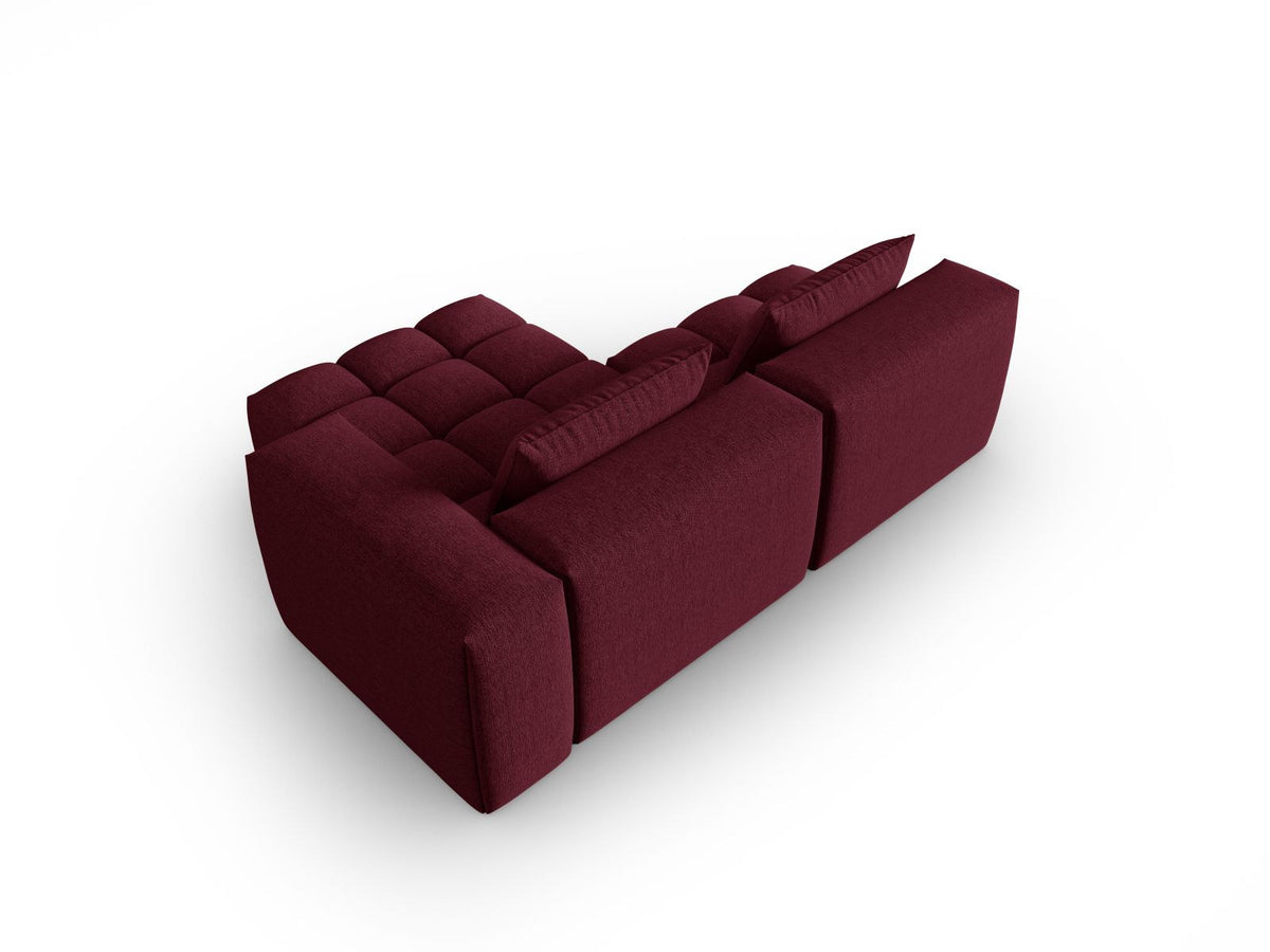 Modulares Ecksofa Verona rechts mit 3 Sitzplätzen, bezogen mit beigem Sorella-Strukturstoff, schwarze Kunststoffbeine, Massivholzrahmen sichtbar